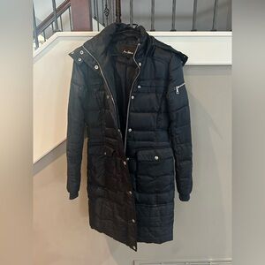 Sam Edelman Long Black Quilted Puffer Coat with Hood